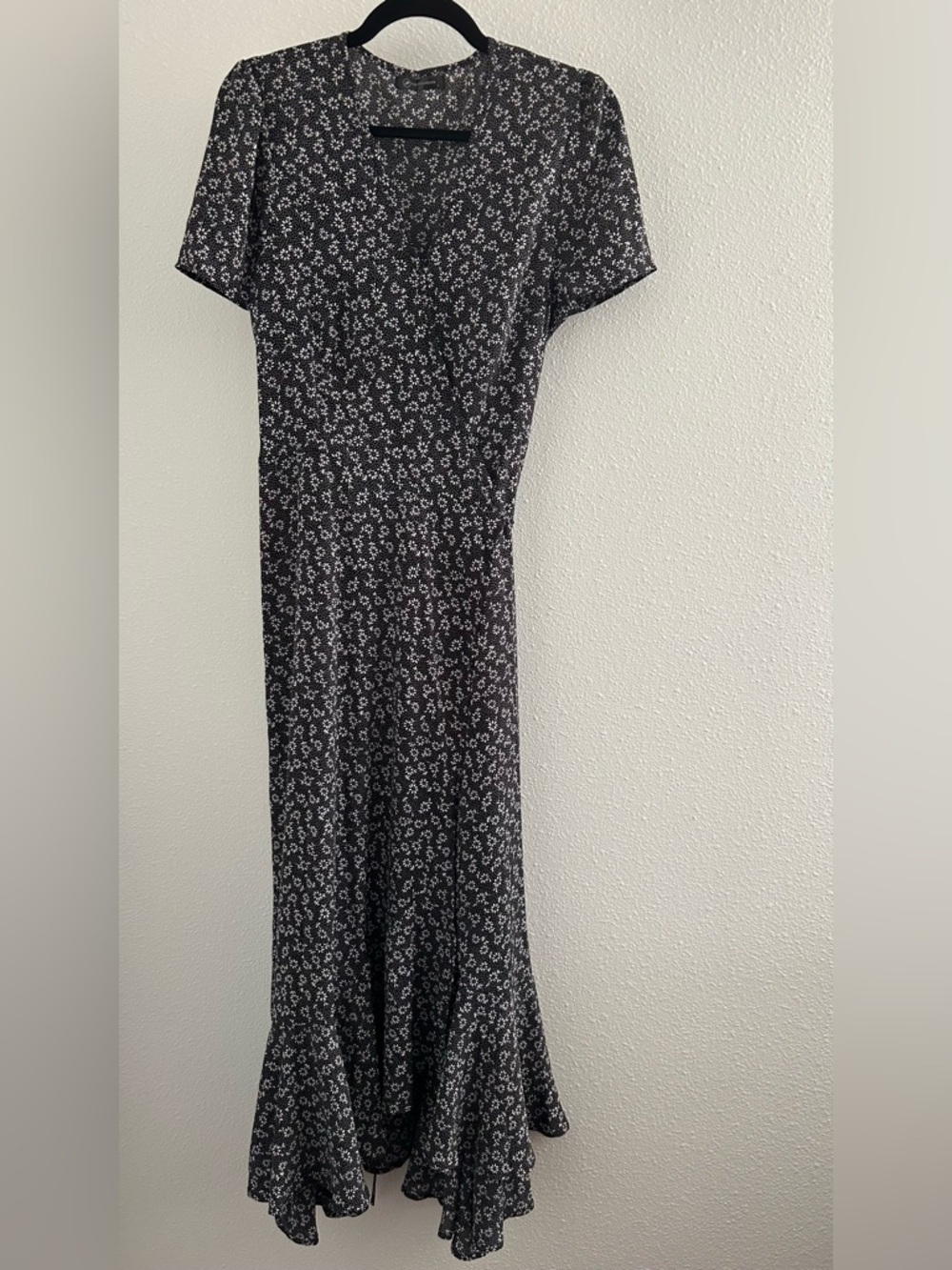 PrettyGarden Black Floral Short-Sleeve Maxi Wrap Dress with Flared Hem